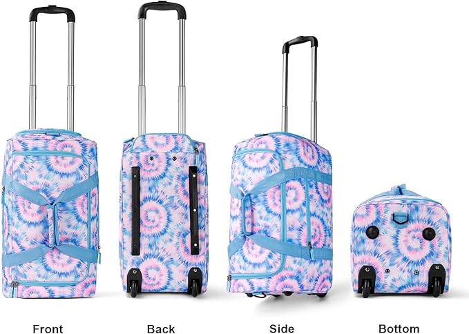 Choco Mocha Girls Tie Dye Suitcase with Wheels Kids Blue Rolling Duffle Bag for Camping Teen Girls Toddler Luggage Bag for Travel, 22inch