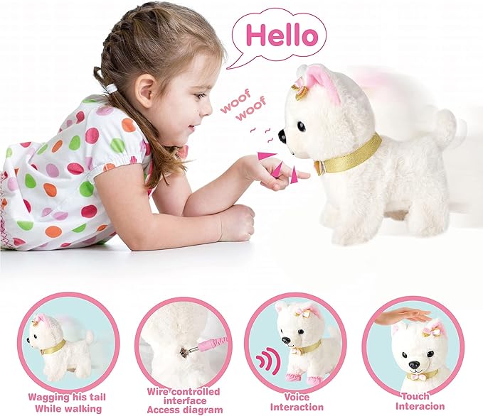 Electronic Walking Plush Dog Toy with Remote Control Leash, Realistic Interactive Puppy Pet Dog, Walking, Barking, Wagging Tail & Nod Head, Includes Puppy Accessories, Gifts for 3-6 Year Boys Girls