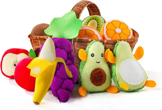Play Food for Toddler 1-3, Plush Pretend Food Set with Sorting Fruit Basket, Baby Sensory Toys 6-12 Months, Montessori Learning Early Educational Toy for Infants, Gifts for 1 Year Old Boy Girl