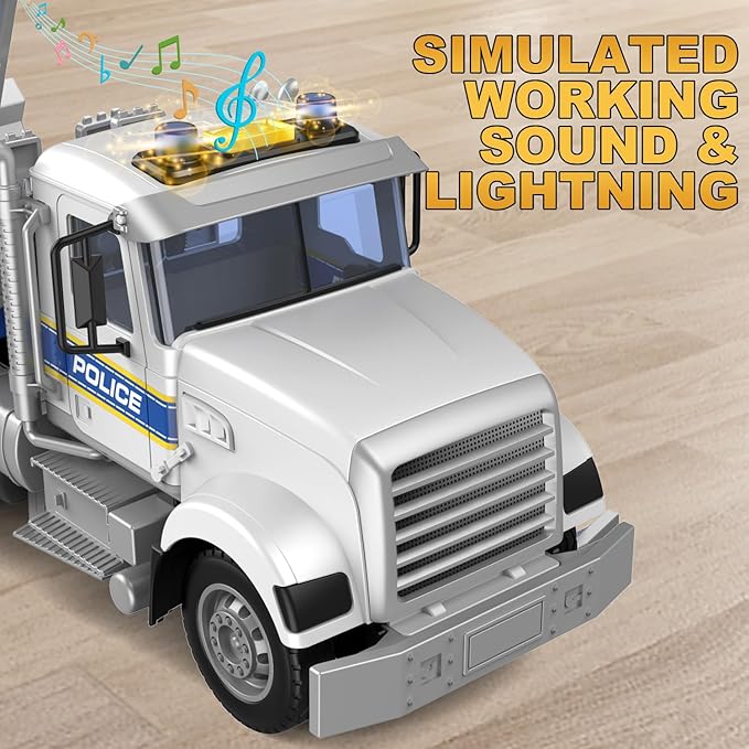 22" Semi Police Truck Toy with Helicopter for Kids Toddlers -Police Car Toys, Birthday for Boy Girl Toddler Child 3 4 5 6 7 Years Old