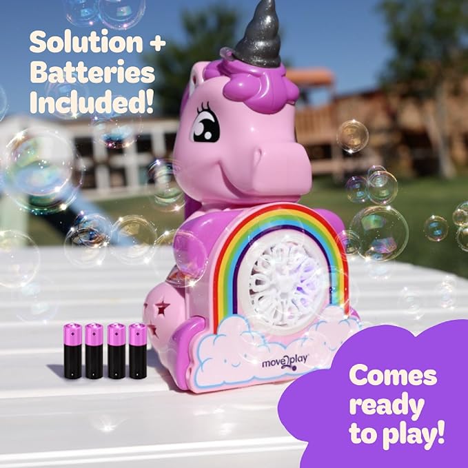 Move2Play, Unicorn Bubble Blower | Basket Stuffer | Bubble Machine | Toy for Toddlers, Boys and Girls | Indoor & Outdoor | Birthday Party | Summer Fun | Gift for Girl 1, 2, 3, 4+ Years Old