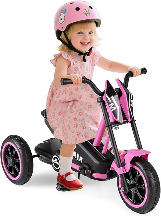 BABY JOY Kids Tricycle, 3-Wheel Toddler Bike with Foot Pedals, Forward/Backward, Toddler Tricycle Ride on Trike with Steering Handlebars, Toy Gift for Boys Girls Aged 3+ (Pink)