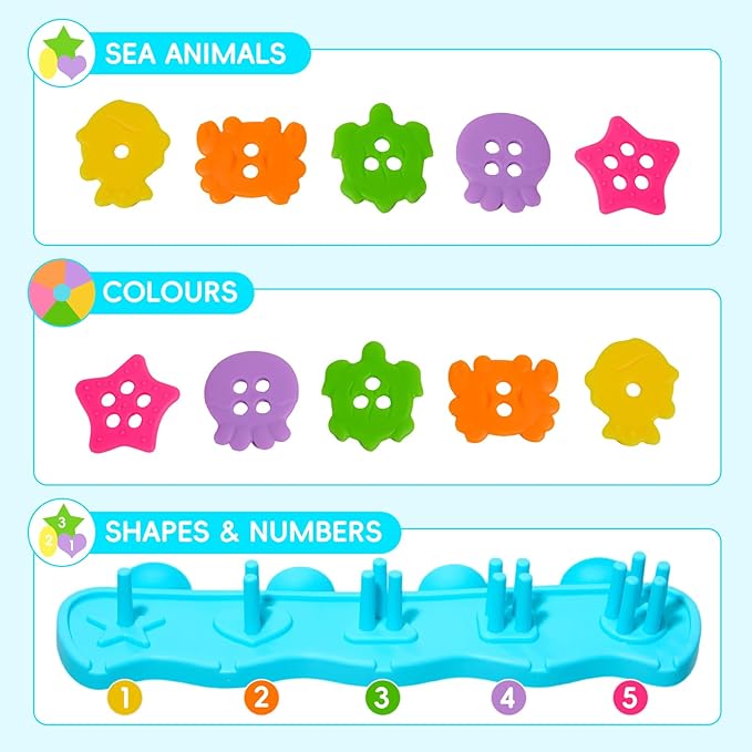 Baby Bath Toys for Kids Ages 1-3, Educational Toddler Bath Toys Mold Free Shape Sorter & Stacking with 20 Soft Rubber Floating Pieces, Sensory Bathtub Toys with Mesh Bag for Girls Boys