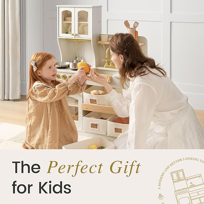 Tiny Land Play Kitchen for Kids, Wooden Toy Kitchen Set with Storage & Accessories, Toddler Kitchen Playset with Stove & Sink, Kids Kitchen Playset Gift for Ages 3-8