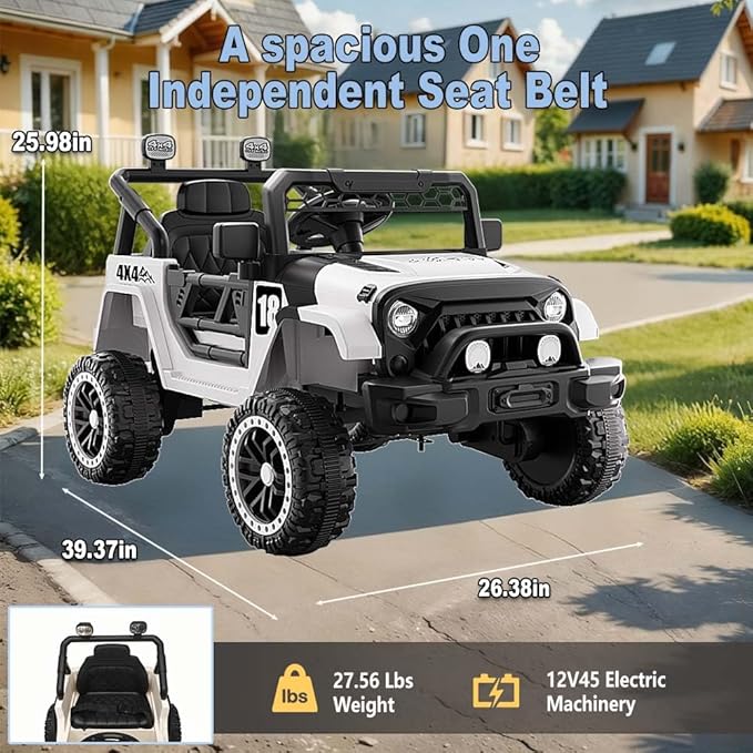 12V Kids Car, 4x4 Electric Car for Kids with Remote Control, LED Headlights & Music, Ride-On Truck Toy Gift for Boys Girls 3-8 Years (Storm Black & White)