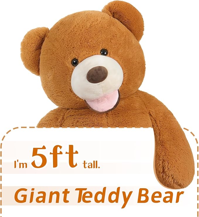 MaoGoLan Big Teddy Bear 5ft Tall with Smiling Face, Fluffy Giant Stuffed Teddy Bear Valentines for Girlfriend Boyfriend, Anniversary,Long Distance, Dark Brown