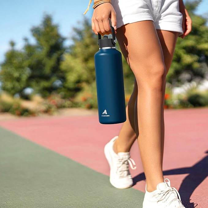 POWCAN 32 oz Water Bottle Insulated: BPA-Free, Leakproof Lid with Straw, Lightweight, Flex Cap, Stainless Steel Water Bottle for Hoilday, Men, Commute, Worker, Walking, Cycling, Daily (Indigo Blue)