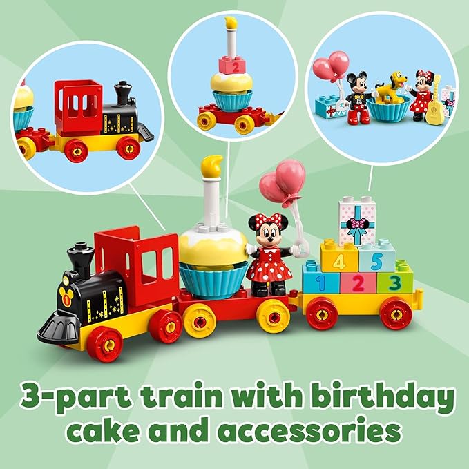 LEGO DUPLO Disney Mickey & Minnie Mouse Birthday Train Toy - Building Blocks for Toddlers, Ages 2+ - Pretend Play Learning Toy for Girls & Boys - Gift for Christmas - 10941