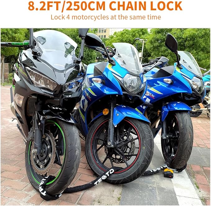 Heavy Duty Anti-Theft Chain Lock - 8.2ft/250cm Long, 10mm Thick, 4 Keys for Containers, Trailers, ATV