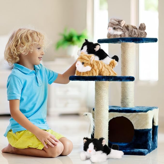 3 Pcs 9 Inch Cat Stuffed Animal Plush Gift Operation Christmas Cute Kitten Plush Toys Small Cat Stuffed Animal Sleeping Gifts for Boys Girls Pet Party Favors(Sweet Style)