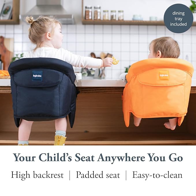 Inglesina Fast Table Chair - Orange + Fast Dining Tray - Portable Baby High Chair - for Babies & Toddlers up to 37 lbs - Fits Tables 0.8'' to 3.5'' Thick - Compact & Easy to Use - Travel Bag Included
