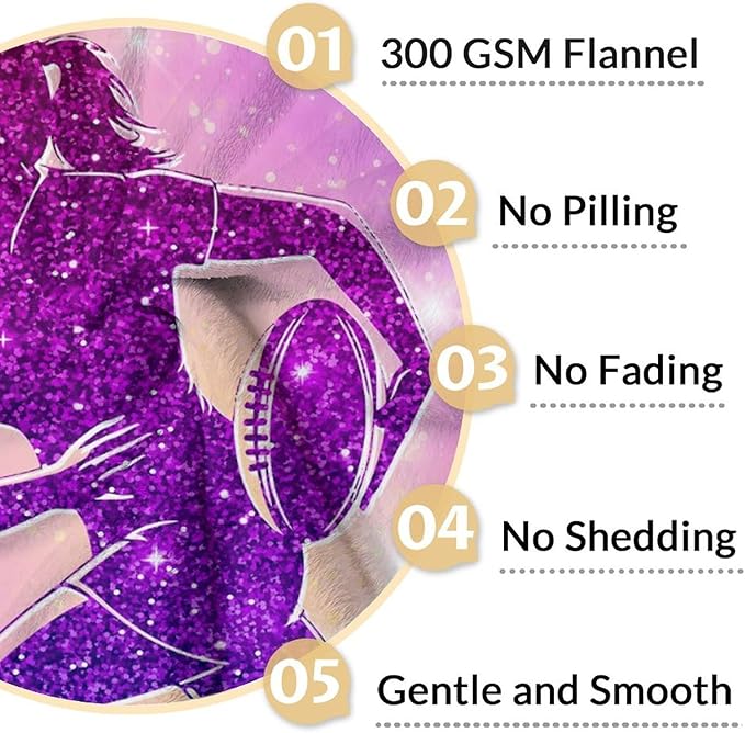 Custom Football Blanket Gifts for Girls- 30x40 Inches Sport Throw Blanket for Babies Kids- Personalized Pink Soft Fuzzy Nap Blankets for Couch Sofa Bed