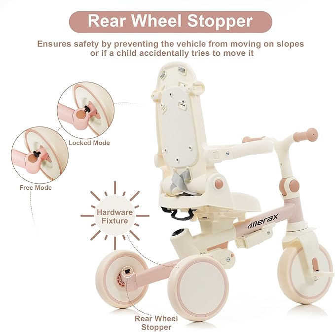 7 in 1 Baby Tricycle Toddler Trike Collapsible Frame Lightweight Kid Rider Removable Pedal Ages 1Y-6Y