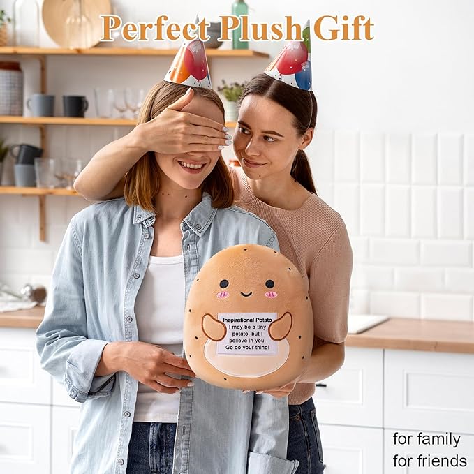Potato Plush, Cute Potato Stuffed Animal, Positive Doll Funny Reduce Pressure Toy Cheer Up Gifts for Girls Boys Party Decor 10"