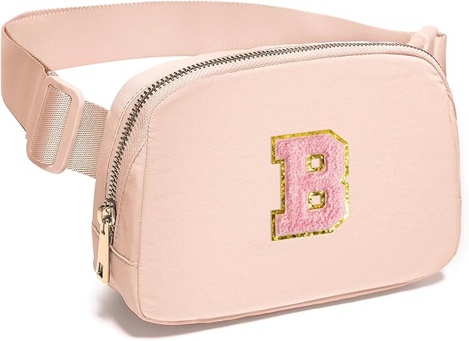 Gitus 6 7 8 9 10 Year Old Girl Gifts Belt Bag Fanny Pack Crossbody Bags with Initial Letter Patch Things for Teen Girls Easter Gifts for Girls Travel Essentials（Coral Pink-B）