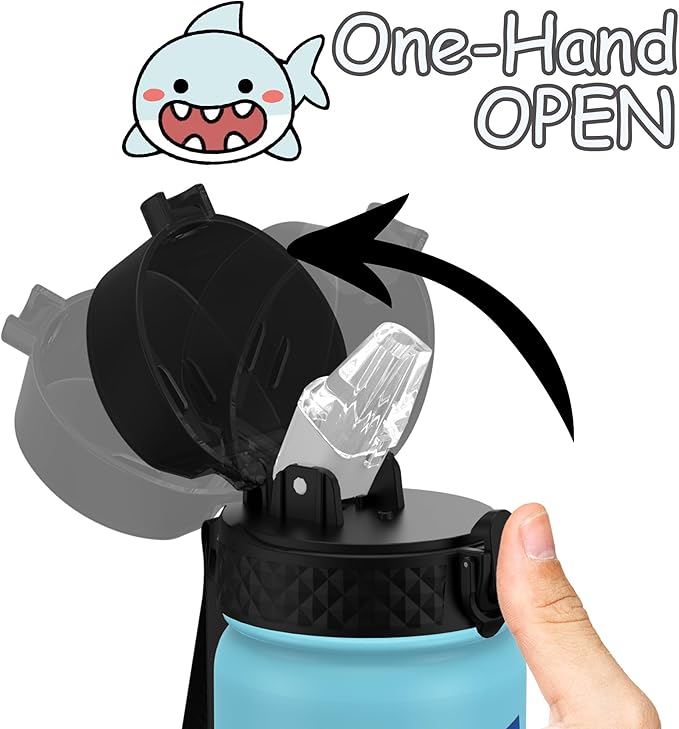 GOPPUS Kids Water Bottle (Straw Lid) - 18 Oz Stainless Steel Travel Bottle, Double Wall Vacuum Leak Proof Kids Cup for School Boys Girls,Iron Shark