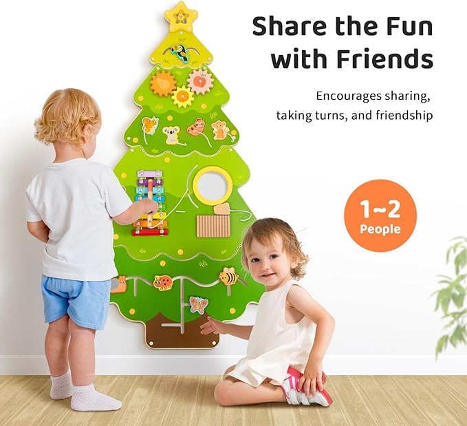 OOOK Tree Wall Busy Board Panel, Montessori Sensory Toy, Toddler Learning Activity Center, Toddler Learning Activity Center, Interactive Toys, Wooden Sensory Wall Develops Kids Skills in All Aspects