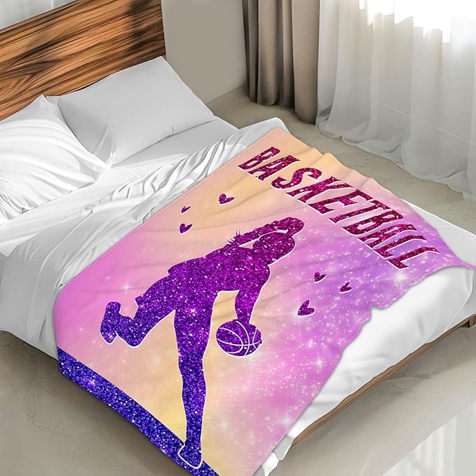 Basketball Blanket Gifts for Girls- 40x50 Inches Sport Throw Blanket for Babies Kids Teens- Pink Soft Fuzzy Nap Blankets for Couch Sofa Bed- Basketball Lovers Gifts