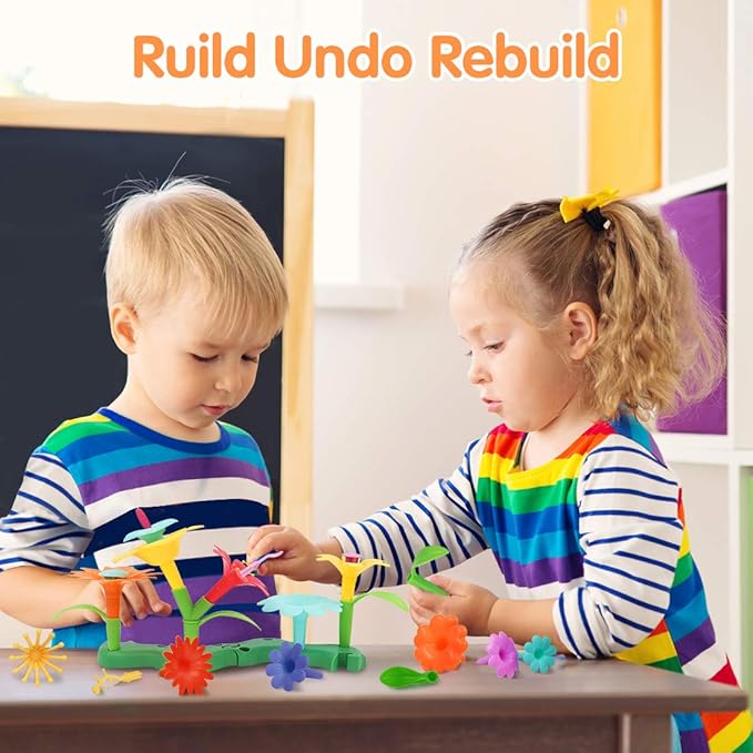 VERTOY Gifts for 3 4 5 6 Year Old Girls, Flower Garden Building Toys Set for Toddlers, STEM Preschool Activities and Gardening Pretend Playset, Stacking Game for Age 3+ Little Kids