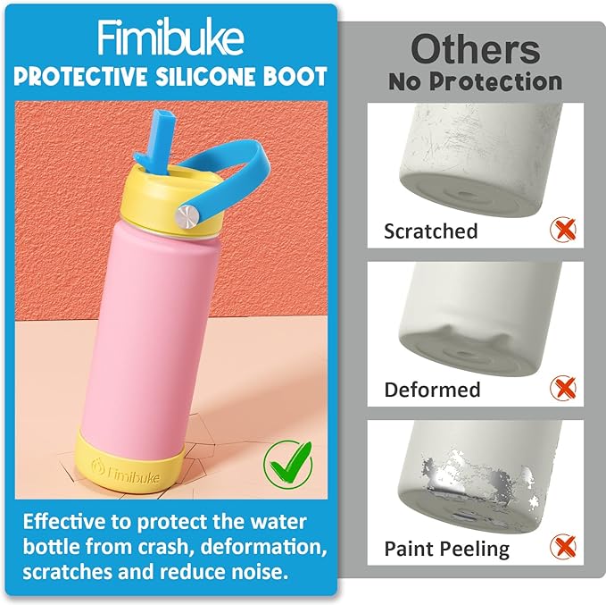 Fimibuke Kids Insulated Water Bottle - 18oz BPA-FREE 18/8 Stainless Steel Kid Cup with Straw Travel Tumbler Leak Proof Double Wall Vacuum Toddler Water Bottle for School Boy Girl（2 Pack, Candy/Bubble）