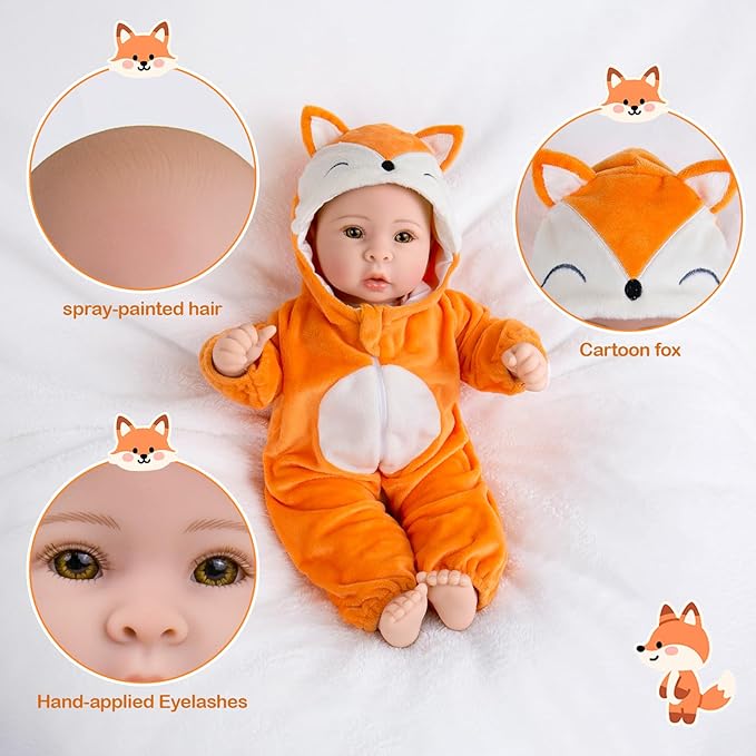 Aori Baby Dolls - 17 Inch Real Life Doll with Ultra Soft Body & Fox Outfits for Girls 3+ | Pretend Play, Adoption Day, Photography Prop, Collectible