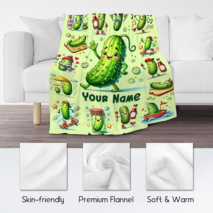 Girls Blankets Pickle Blanket Gifts for Pickle Lovers Kids Boys, Custom Name Throw, Personalized Soft Fleece Toddlers Throw for Decoration, 30"x40"