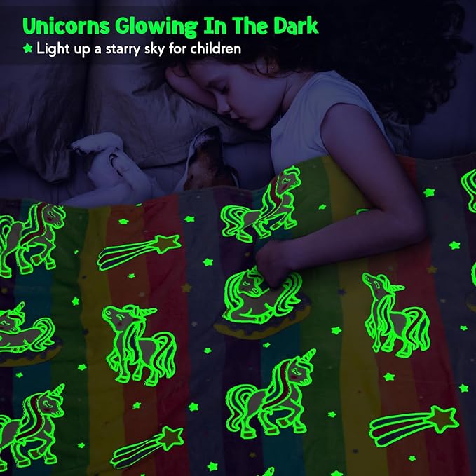Unicorn Gifts Toys for Kids Girls - Glow in The Dark Blanket Birthday Christmas Halloween Presents Rainbow Donut Throw for Age 1 2 3 4 5 6 7 8 9 10 12 13 Years Old Teen Child Toddler Colorful 50"x60"