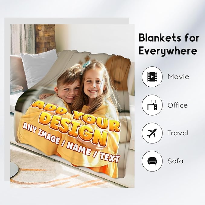 Personalized Blanket with Photo - Custom Gift for Kid Teens Adults - Picture Blankets with Name, Soft Fleece Throw for Couch, Bed, 4 Size