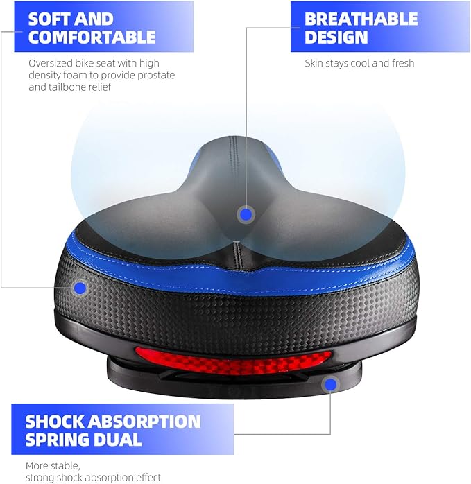 Bike Seat, Most Comfortable Bicycle Seat Dual Shock Absorbing Memory Foam Waterproof Bicycle Saddle Bike Seat Replacement with Refective Tape