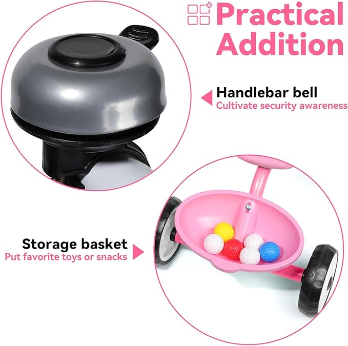 Liberry Toddler Tricycle Age 2 3 4 Years Old, Kids Trike with Bell, Back Basket and Removable Pedal, 3 Wheel Bike Birthday Toys Gift for Boys Girls, Pink