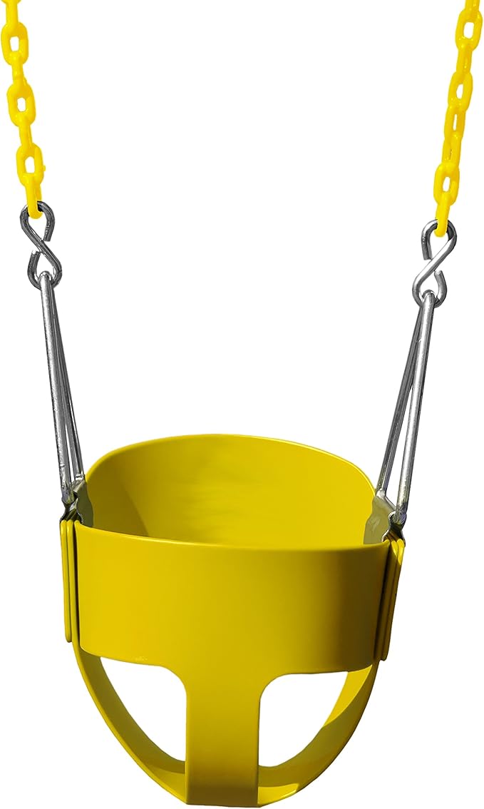 Gorilla Playsets 04-0008-Y/Y Full Bucket Toddler Swing, Yellow Bucket, Yellow 60" Plastic Coated Chains, 50 lb Capacity