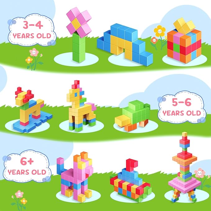100PCS Magnetic Blocks, Color Magnetic Square for Kids Ages 3+ Boys and Girls, Magnet Blocks STEM Sensory Educational Christmas Birthday Gifts Construction Toys