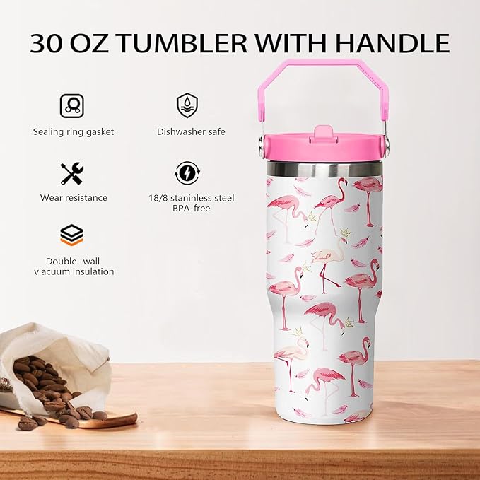 Flamingo Gifts for Women, 30 oz Pink Flamingo Leakproof Tumbler with Lid and Straw, Flamingo Decor