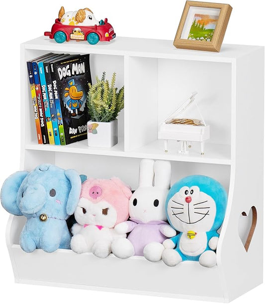 Lerliuo Baby Toddler Bookshelf and Storage Organizer, Kids Cabinet and Bookcase, Wooden 3 Cubby Children Book Shelf for Playroom, Bedroom, Nursery, School 23.62'' H (White)