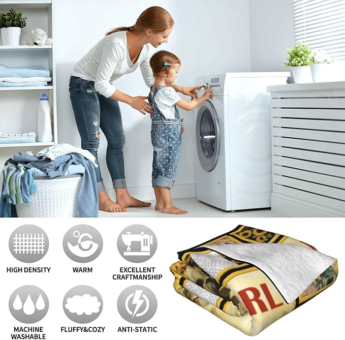 Bee Blanket for Boys Girls, Bee Sunflowers Flannel Throw Blanket, Fleece Soft Cozy Stuff Blankets Gift for Women Men Couch Sofa Bed 80" x 60"