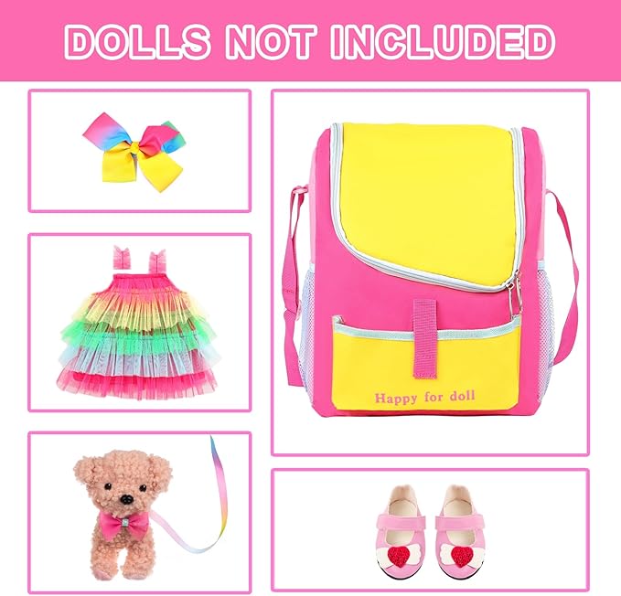 UNICORN ELEMENT 5 Item 18 Inch Dolls Bag Carrier Set and Accessories - Includes Clothes, Shoes, Hairband, Backpack and Toy Dog