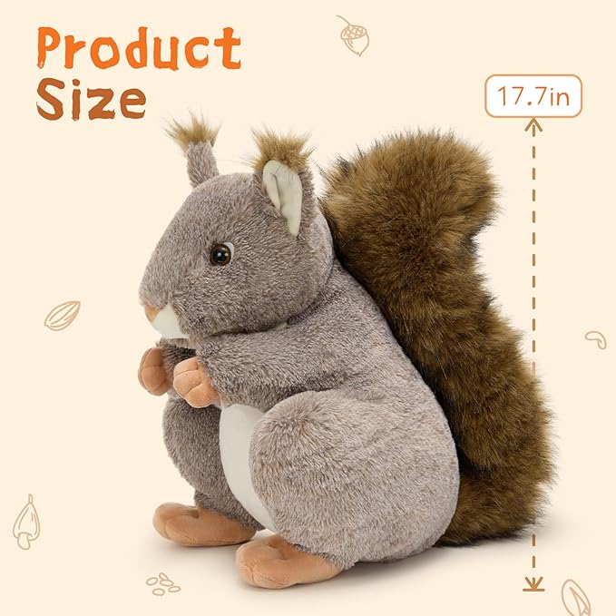 MaoGoLan Giant Squirrel Stuffed Animal,17.7" Realistic Squirrel Plush Toys with Cute and Fluffy Tails,Big Stuffed Squirrel Gift for Forest Animal Lover,Girls,Boys,Kids,Baby Shower
