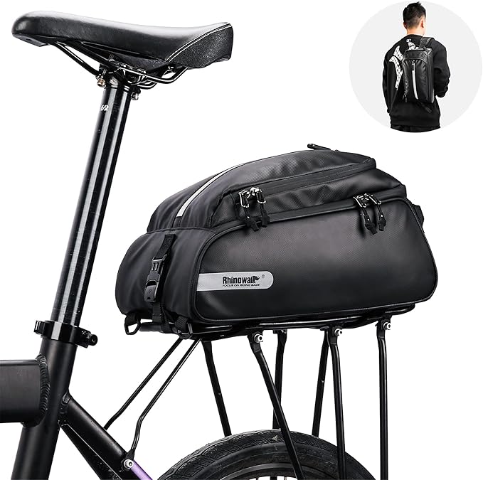 HUNTVP Bike Trunk Bag Bike Rear Seat Bag Waterproof Bike Pannier Bag 17L for Bicycle Cargo Rack Saddle Bag Bicycle Commuter Bag Shoulder Bag Laptop Pannier Rack Bicycle Bag (Black)