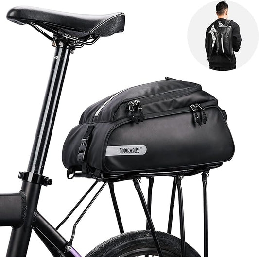 HUNTVP Bike Trunk Bag Bike Rear Seat Bag Waterproof Bike Pannier Bag 17L for Bicycle Cargo Rack Saddle Bag Bicycle Commuter Bag Shoulder Bag Laptop Pannier Rack Bicycle Bag (Black)
