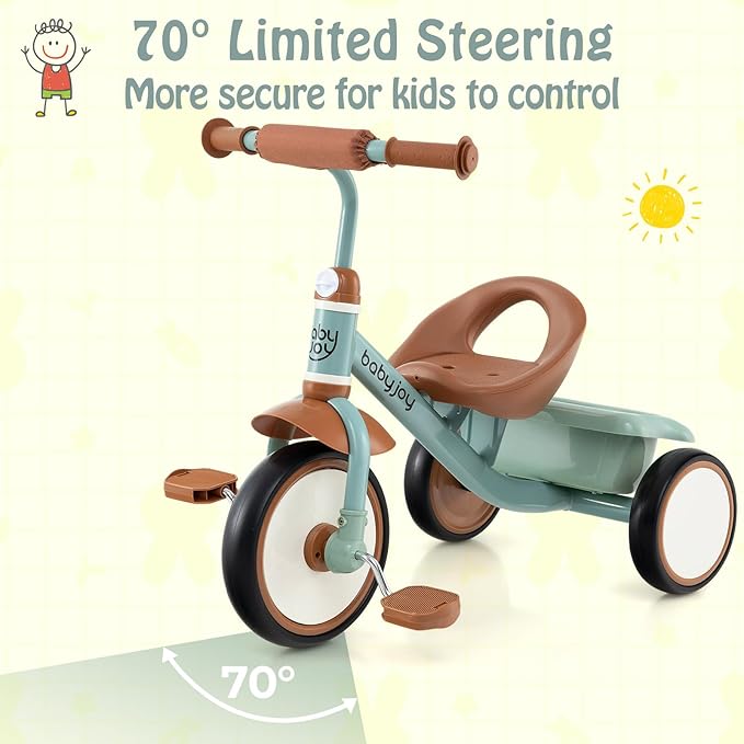 BABY JOY Toddler Tricycle, Kids Trike with Adjustable Seat and Storage Basket for Boys Girls Indoor and Outdoor Riding, Toddler Trike for Baby 3-5 Years Old (Green)