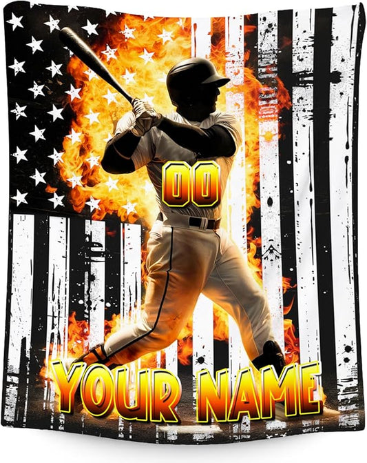 Baseball Blanket for Boys, Custom Blankets Gifts for Kids, Personalized Sports Throw with Name, Soft Fleece Throw for Men & Adults, 60"x80"