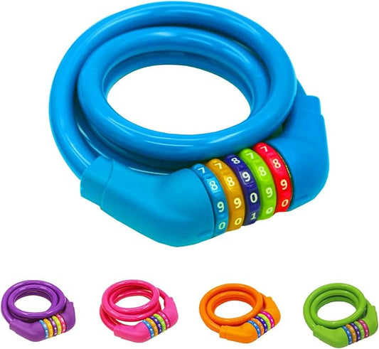 Bike Locks Cable - 4 Feet Resettable Cable Lock - Self Coiling 5 Digit Combination Bicycle Lock (Blue) …