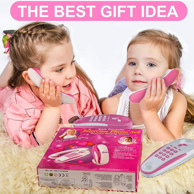 Kids' Play Phone with Real Ring Sounds, Pretend Play Telephone, 23 ft Ultra-Long Phone Line for Chatting and Learning, Toddler Communication Skill Toys, Gift