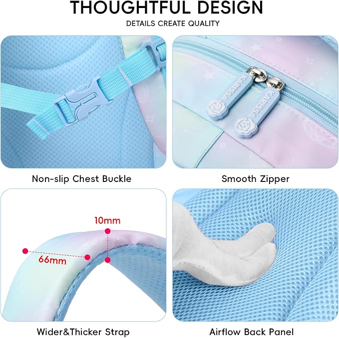 Tanou Backpack with Lunch Box for Girls, Kawaii Set School Bag for Kid Elementary Middle School, Aesthetic Laptop Bookbag Lightweight, Blue