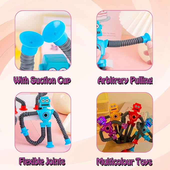4 Pack Telescopic Suction Cup Robot Toy, Stretchy Giraffe SuctionAnimal Autism Sensory Toy for Toddlers, Travel Essential, Educational Classroom Treasure Box, Stretchy Robots Party Favors