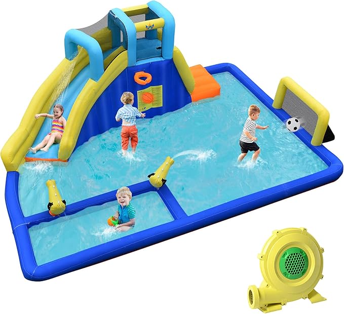 BOUNTECH Inflatable Water Slide, 7-in-1 Giant Waterslide Park for Outdoor Fun with Water Soccer Splash Pool, 735w Blower, Blow up Water Slides Inflatables for Kids and Adults Backyard Party Gifts