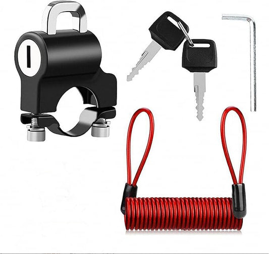 Helmet Lock Handle with 2 Keys, 22-26mm Universal Helmet Accessories for Motorbike Scooter Street Bike (Lock & Red Rope)