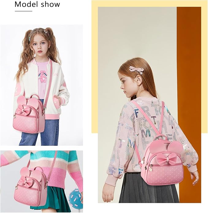 KL928 Girls Mini Backpack Bowknot Polka Dot Cute Small Daypacks Convertible Shoulder Bag Purse for Women