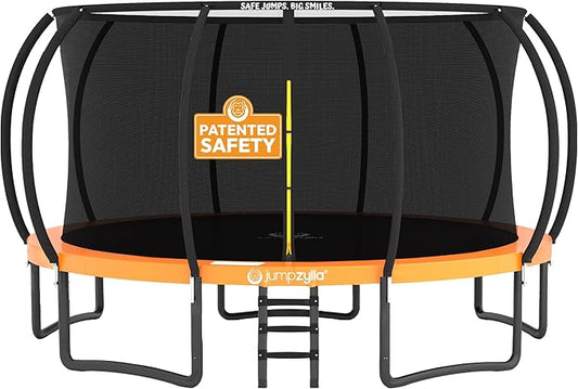 JUMPZYLLA Trampoline Outdoor 8FT 10FT 12FT 14FT 15FT 16FT with Enclosure and Ladder, ASTM Approved Recreational Trampoline for Kids and Adults, Anti-Rust Coated Frame