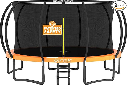 JUMPZYLLA Trampoline Outdoor 8FT 10FT 12FT 14FT 15FT 16FT with Enclosure and Ladder, ASTM Approved Recreational Trampoline for Kids and Adults, Anti-Rust Coated Frame